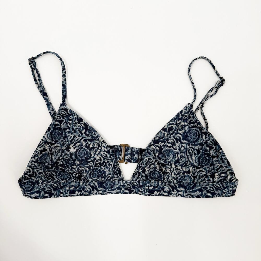 Faherty Bikini Top Size Medium NEW Navy Floral Back Buckle Swim Padded Cups NWOT